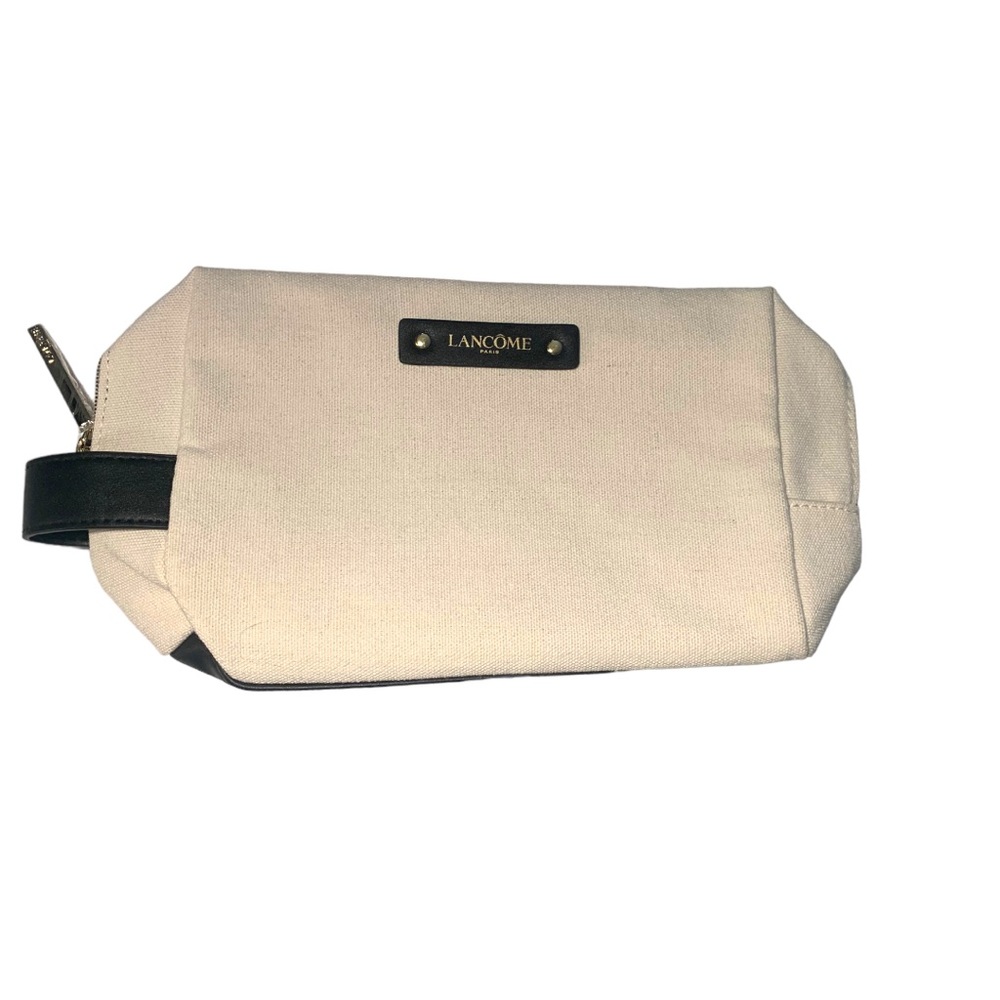 NEW! Lancôme Canvas Cloth Faux Leather Zip Makeup Bag Cosmetic Eco Travel Case